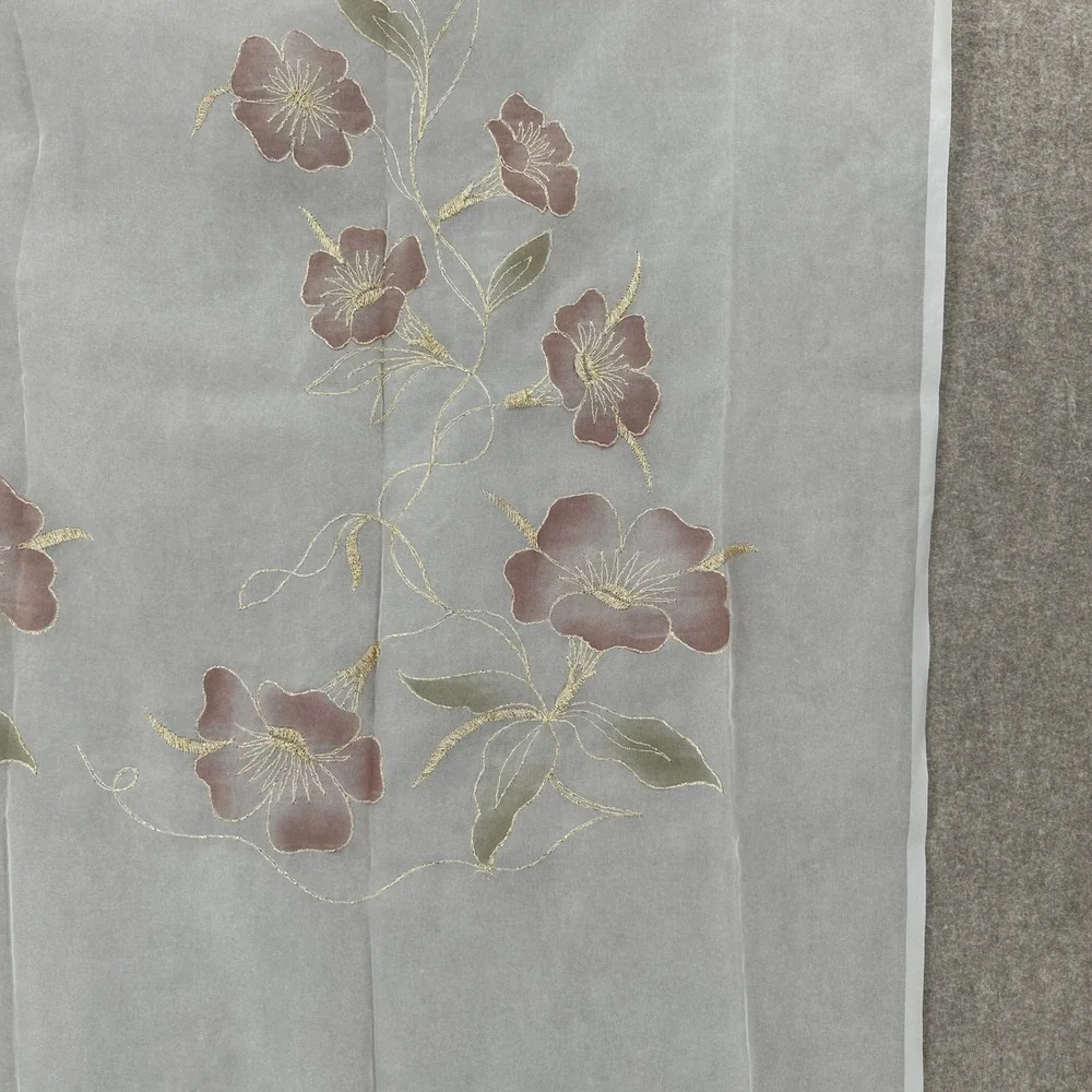 VTG‎ 2 Sheer Floral Embroidered Curtain Panels Made in Italy Gold Metallic Trim